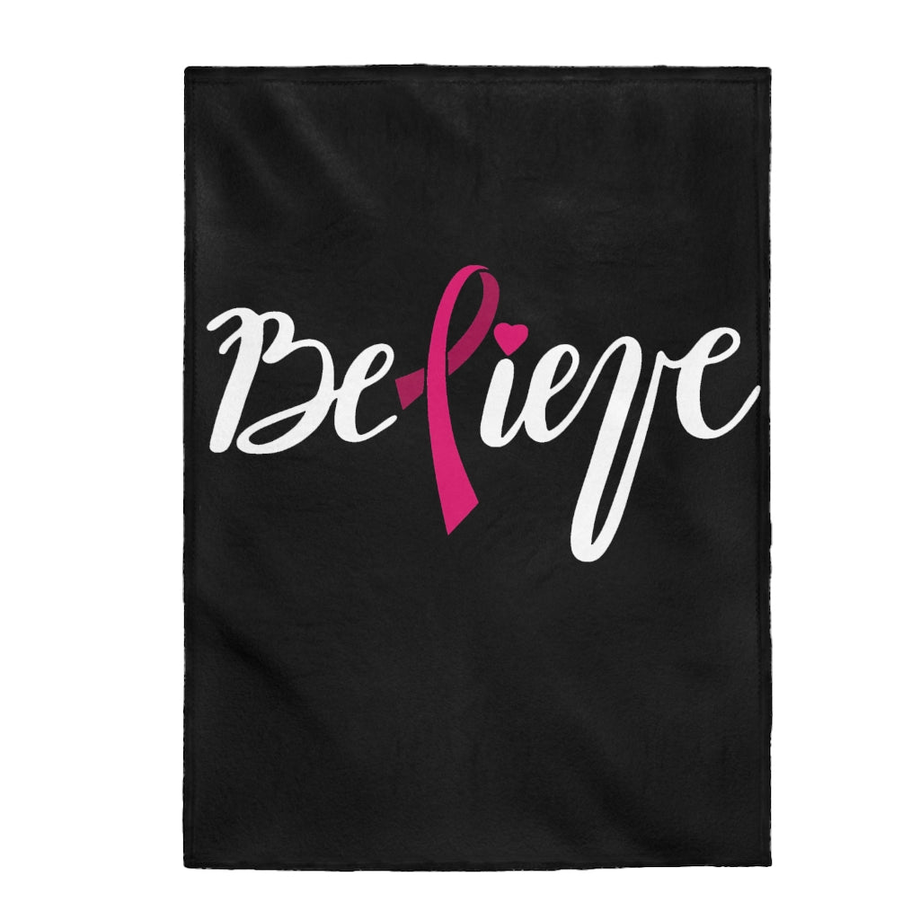Believe Black Velveteen Plush Blanket