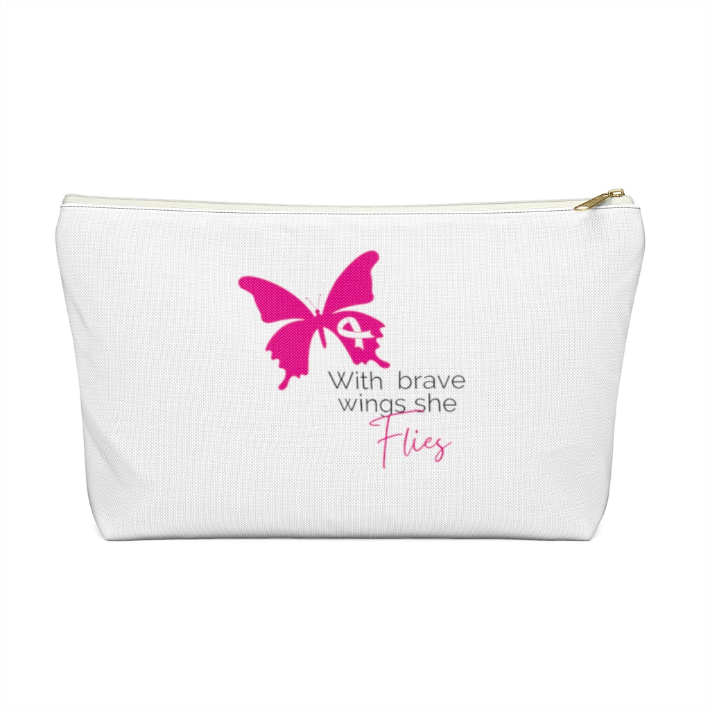 Pink Ribbon Butterfly Black Accessory Pouch w T-bottom