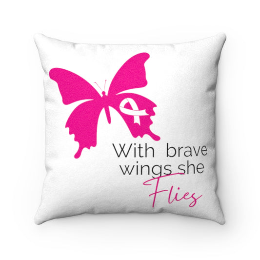Pink Ribbon Butterfly Faux Suede Square Pillow