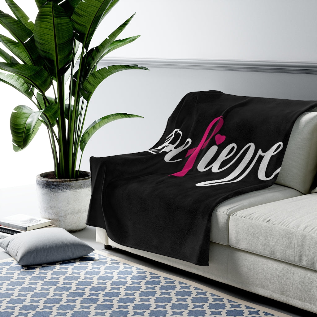 Believe Black Velveteen Plush Blanket