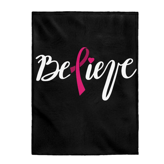 Believe Black Velveteen Plush Blanket