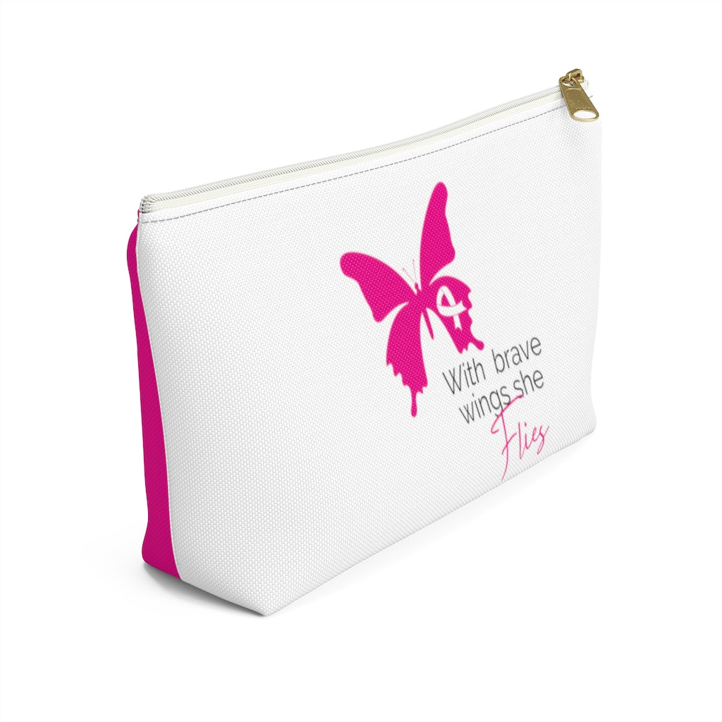 Pink Ribbon Butterfly Pink Accessory Pouch w T-bottom