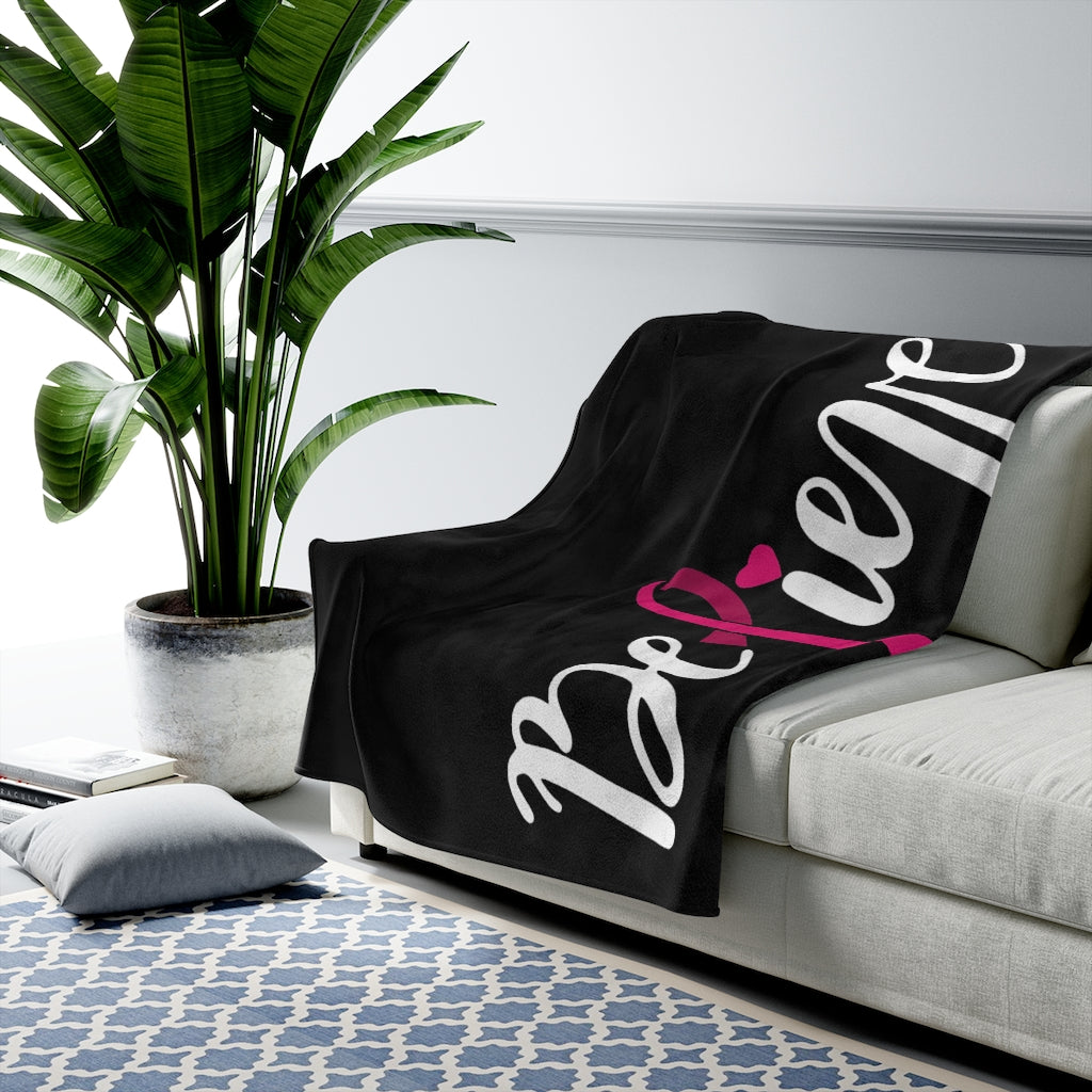 Believe Black Velveteen Plush Blanket