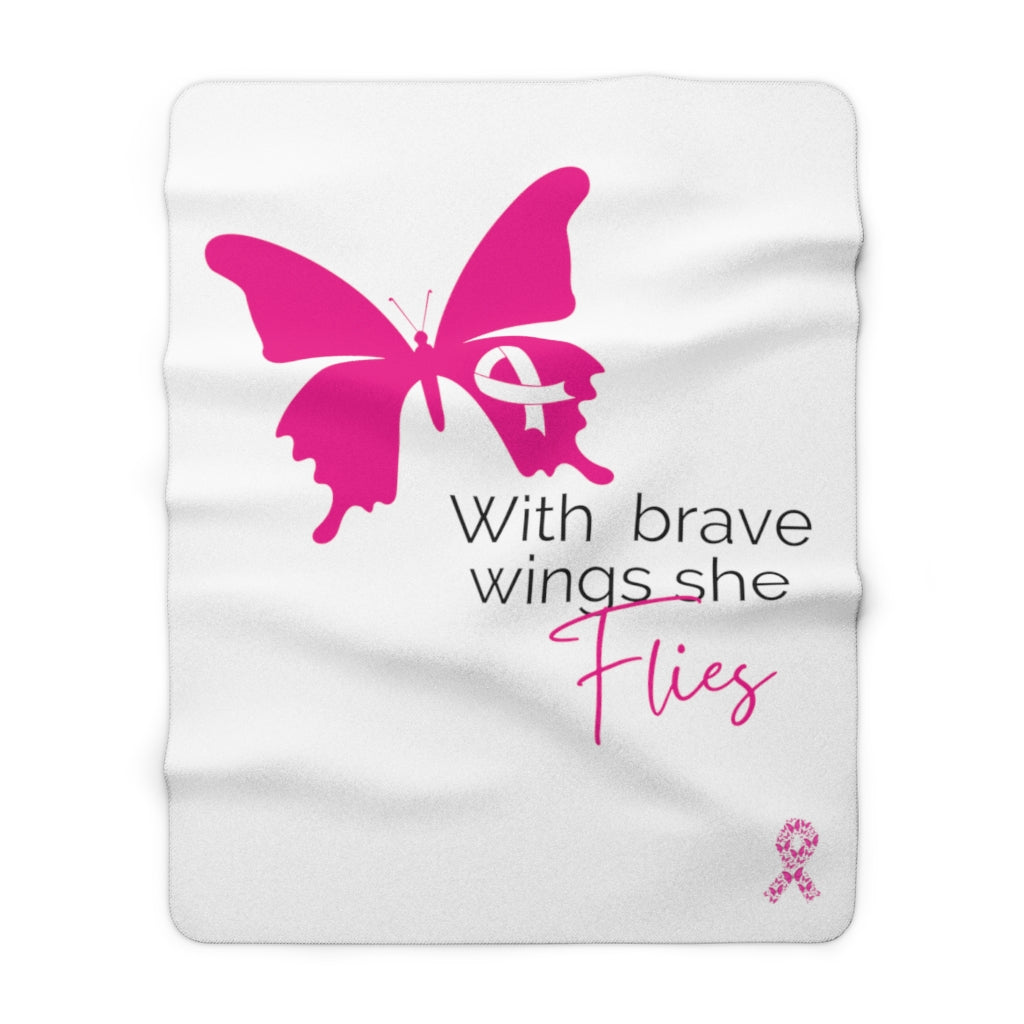 Pink Ribbon Butterfly Sherpa Fleece Blanket