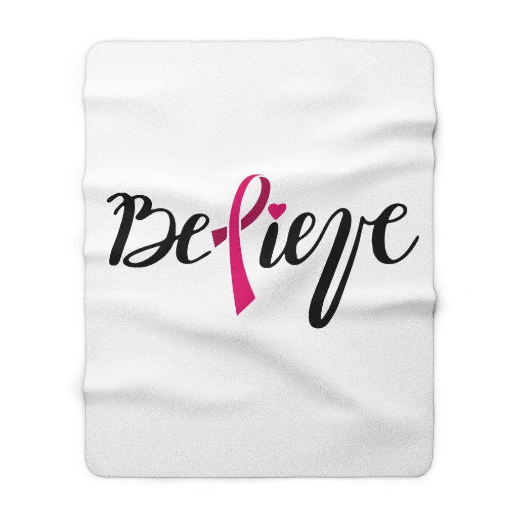 Believe - White Sherpa Fleece Blanket