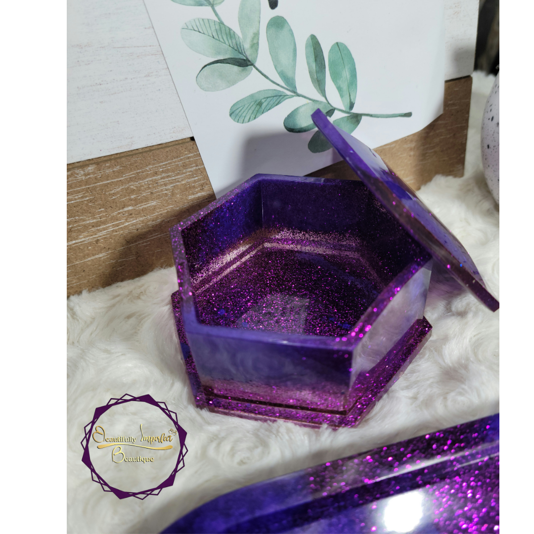 Purple Glitter Trinket Tray Set