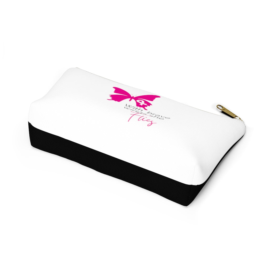 Pink Ribbon Butterfly Black Accessory Pouch w T-bottom