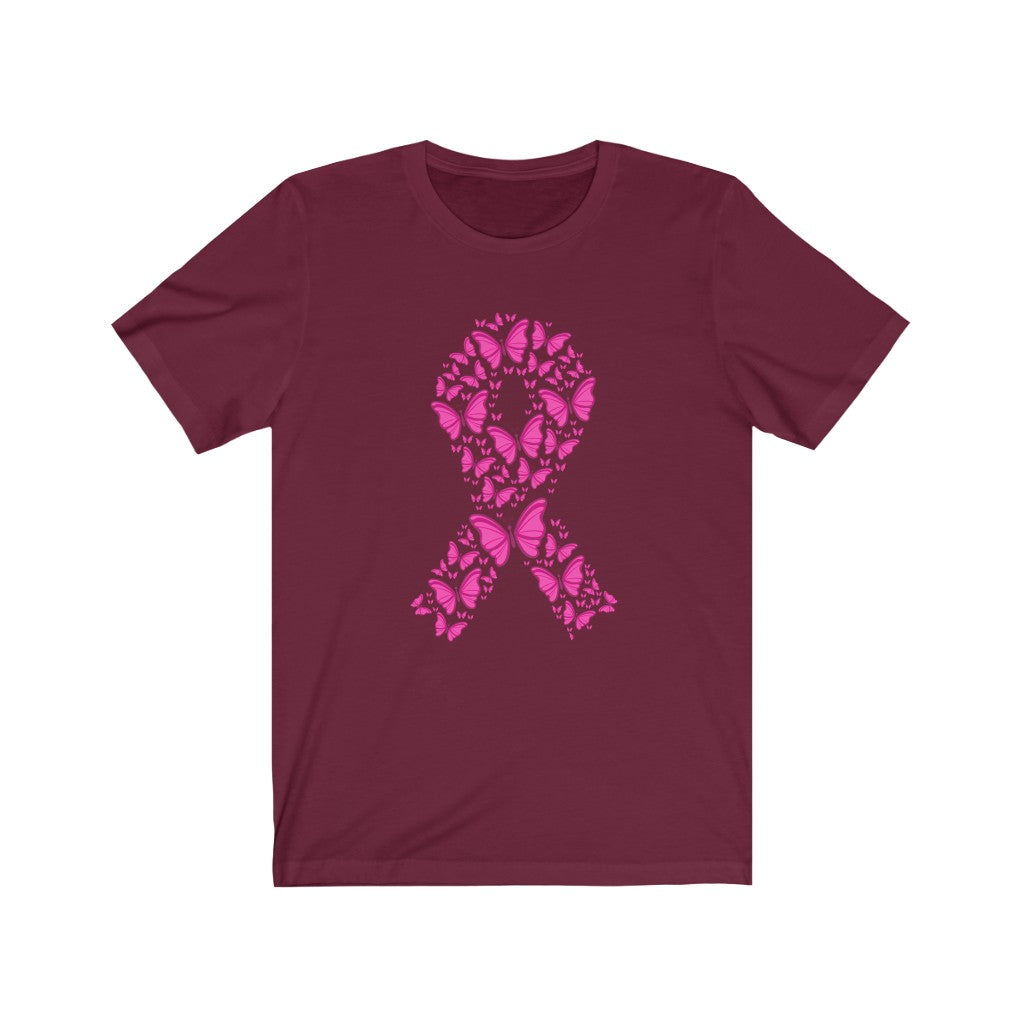 Pink Ribbon Butterfly Unisex Jersey Short Sleeve Tee