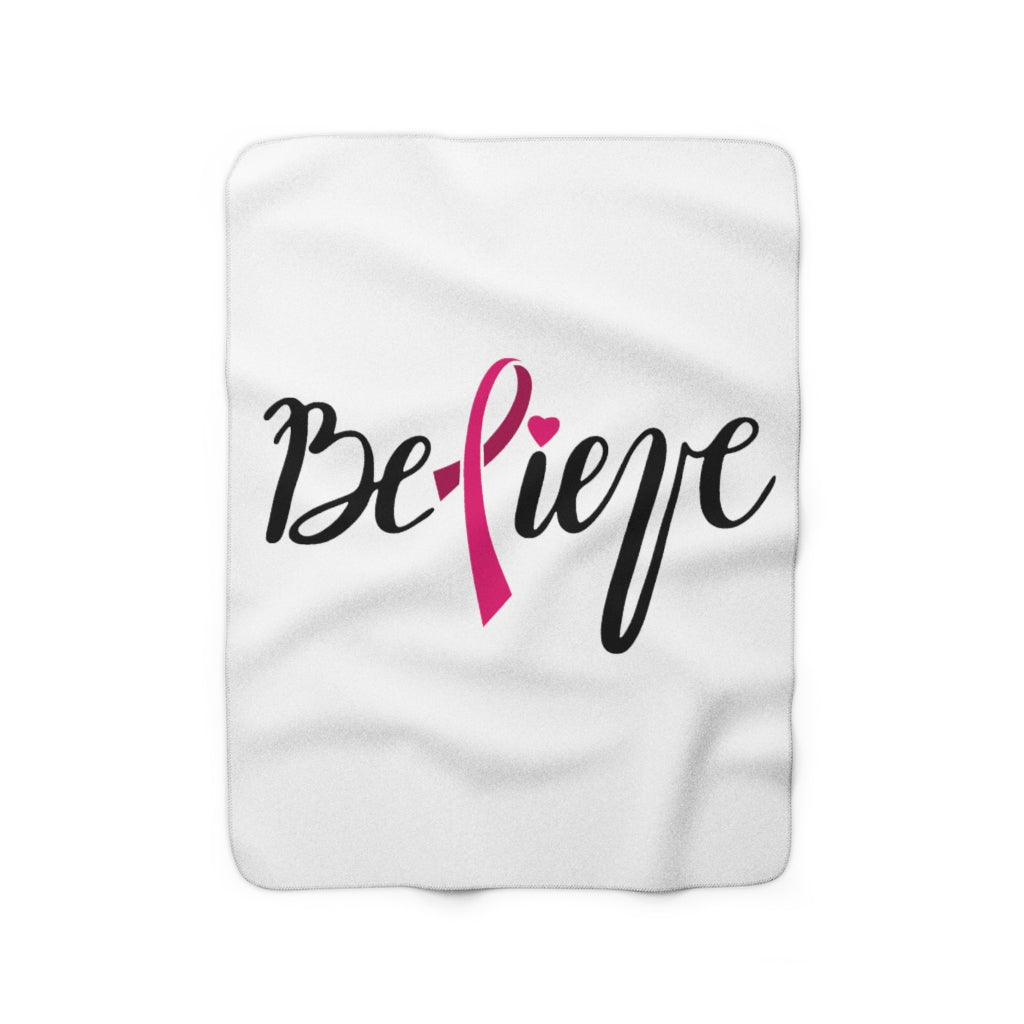 Believe - White Sherpa Fleece Blanket