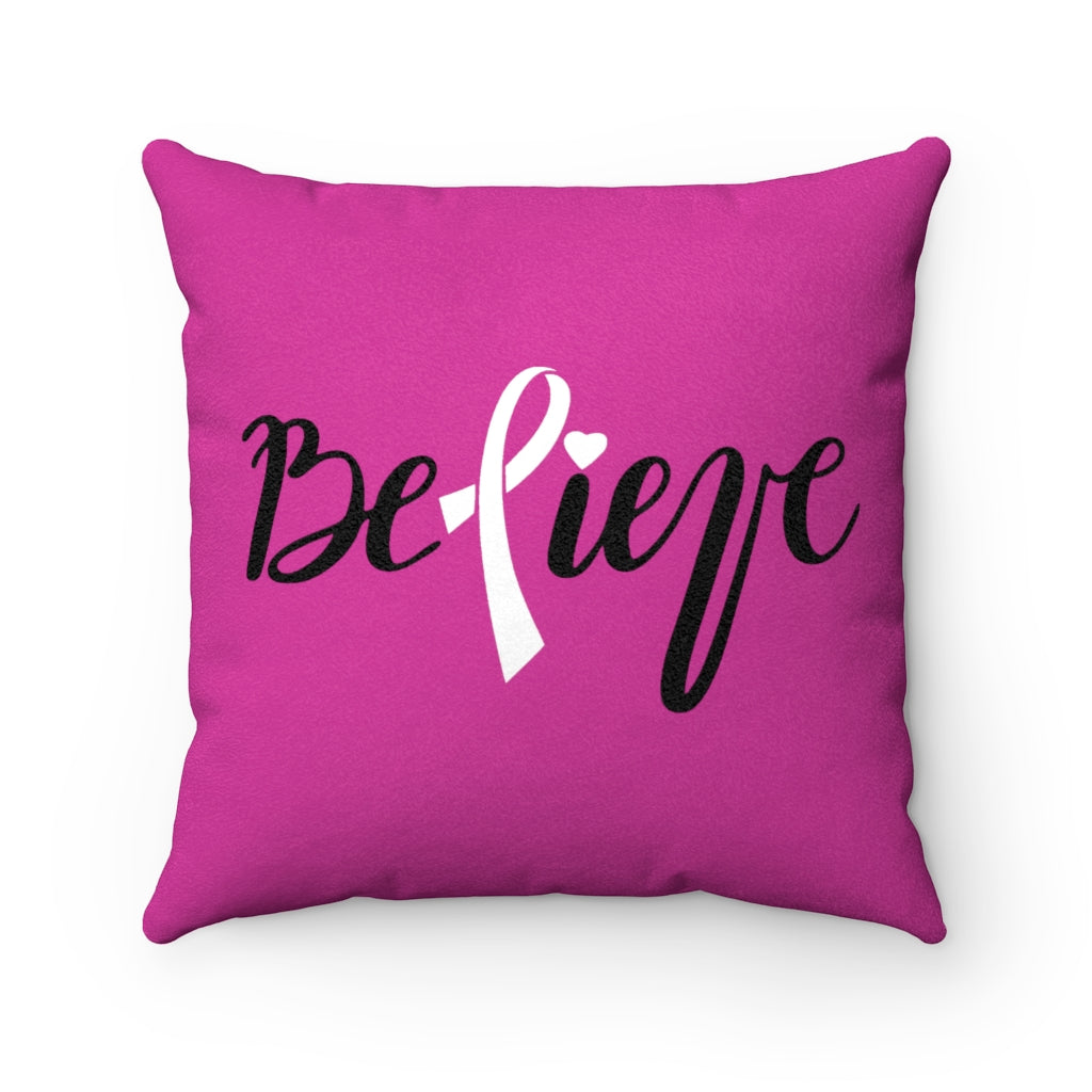 Believe Faux Suede Square Pillow