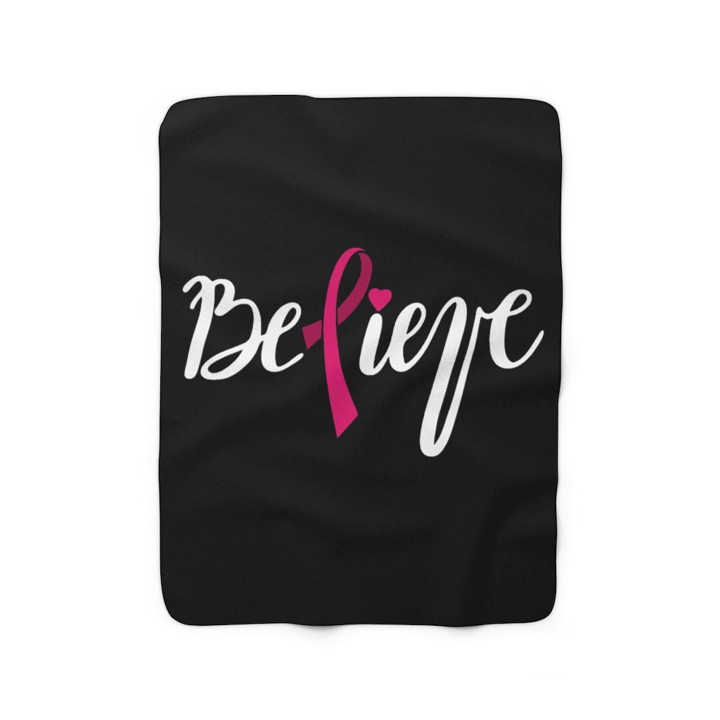 Believe - Black Sherpa Fleece Blanket