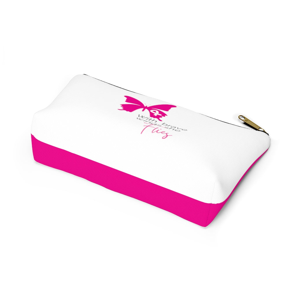 Pink Ribbon Butterfly Pink Accessory Pouch w T-bottom