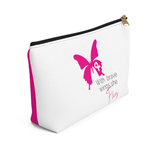 Pink Ribbon Butterfly Pink Accessory Pouch w T-bottom
