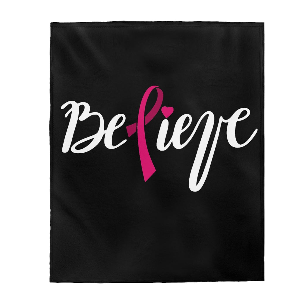 Believe Black Velveteen Plush Blanket