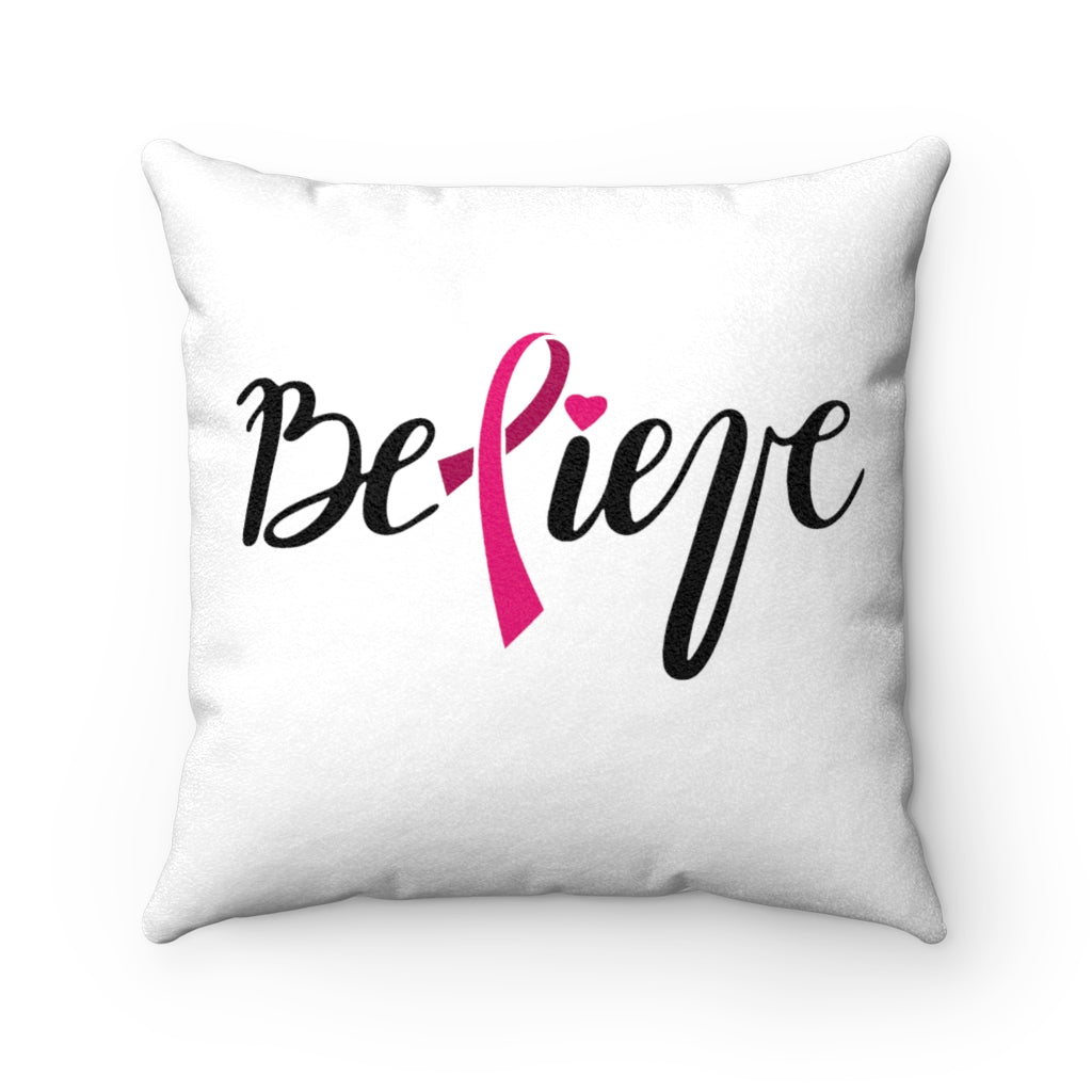 Believe Faux Suede Square Pillow