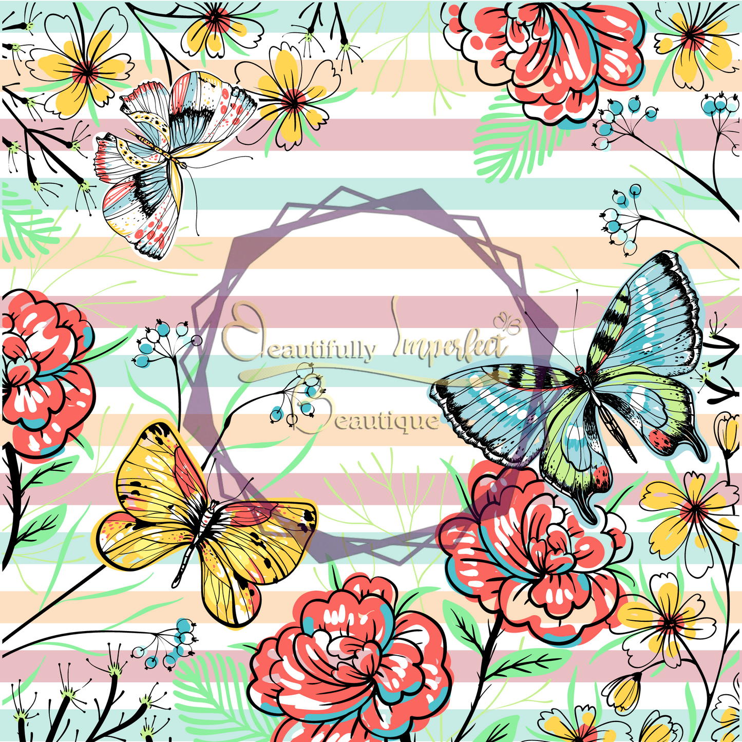 Springtime Flowers and Butterflies Digital Paper