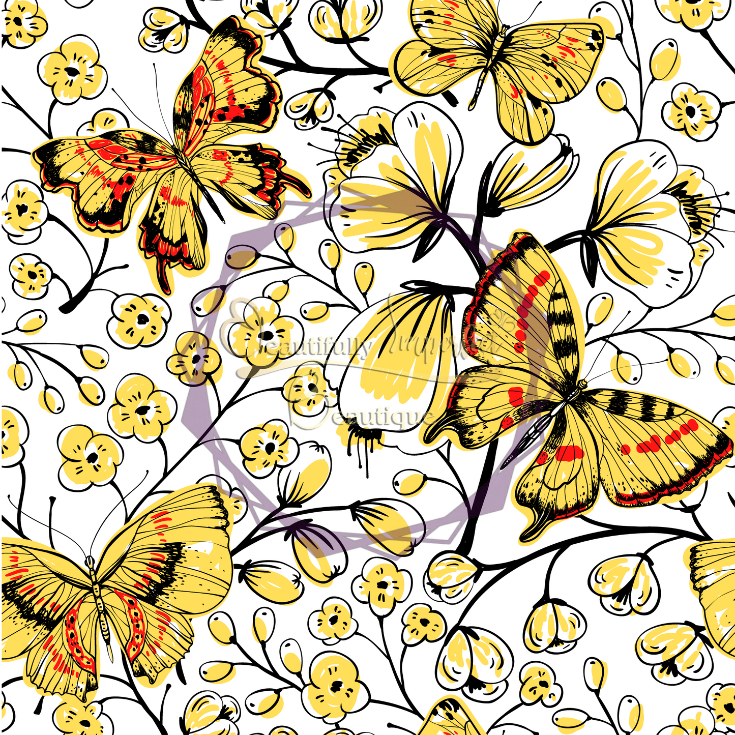 Springtime Flowers and Butterflies Digital Paper